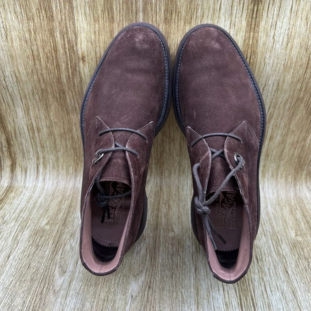 Salvatore Ferragamo Bernard Chukka Boots Men's 6.5 EE Brown Suede Gancini